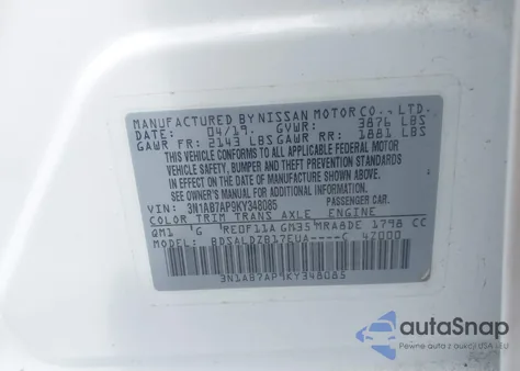 2019 Nissan Sentra Sv из США, поврежденный, VIN 3N1AB7AP9KY348085